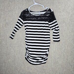 Planet Motherhood Women Maternity Striped Lace Top Black & White Size S Stretchy